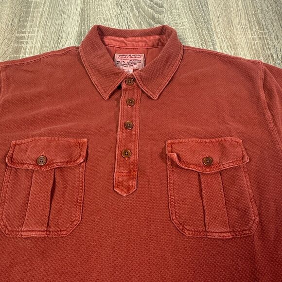 Lucky Brand Red Double Pocket Polo Shirt Men’s L Waffle Knit Casual VTG Style - Picture 2 of 8